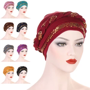 Mujeres Indias Lentejuelas Hiyab Trenzas Gorras Turbante Musulmán Envoltura Quimio Cáncer Sombreros Cubierta - Imagen 1 de 46