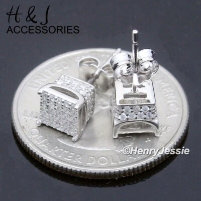 PENDIENTE 3D CUADRADO PLATA ESTERLINA 925 6MM BLING CIRCONITA PLATA ESTERLINA HOMBRE MUJER*E187 Foto 1 de 3