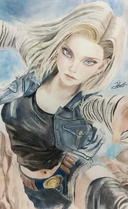 Dragonball Android 18 watercolour painting PRINT of Original A4/A3 - Photo 1/1