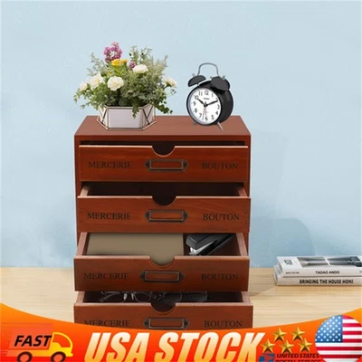 Caja de almacenamiento de escritorio de 4 cajones gabinete organizador antiguo de mesa de 4 niveles Foto 1 de 4