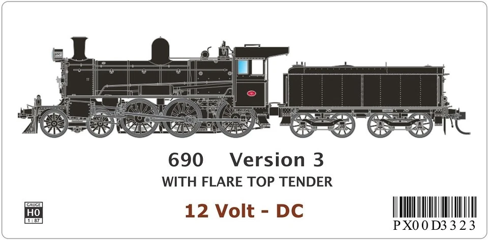 SDS Models VR D3 Steam Locomotive #690 - DC, with Flare Top Tender - image 1 of 1