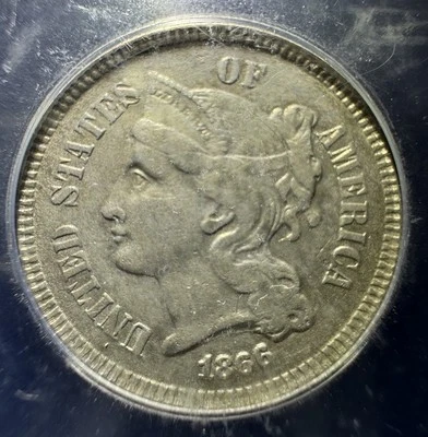 1866 Three Cent Nickel EF45A  XF45 ICG - Image 1 of 4