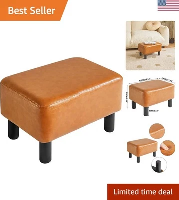 Elegant Small Foot Rest Ottoman - Dark Orange PU Leather Rectangular Stool - Image 1 of 4