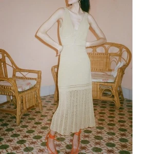 Rachel Comey Crochet Midi Dress Size Small Straw Cotton Knit $635 Peru EUC - Picture 1 of 21