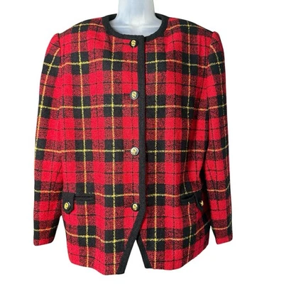 Chaqueta Blazer Lord & Taylor Talla Grande 22W Tweed Cuadros Roja Negra Años 90 Festiva Foto 1 de 4