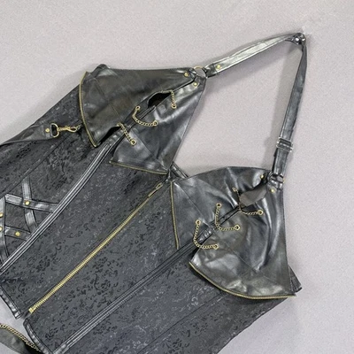 Steampunk Gothic Corset Top Womens 6XL Black Halter Lace-Up Zip Brocade Chains - Image 1 of 4