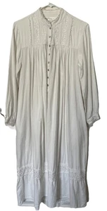 Eileen West White Cotton Blend Nightgown Sz xs Prairie Floral Front Embroidery L - Picture 1 of 15