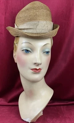 Rare Victorian C 1880s Straw Bowler Hat Perch Bustle Era - Image 1 of 4