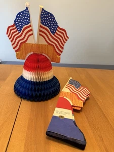 *2* NEW/OLD HONEYCOMB PATRIOTIC RED*WHITE*BLUE BELL SHAPED TABLE DECORATIONS - Picture 1 of 1