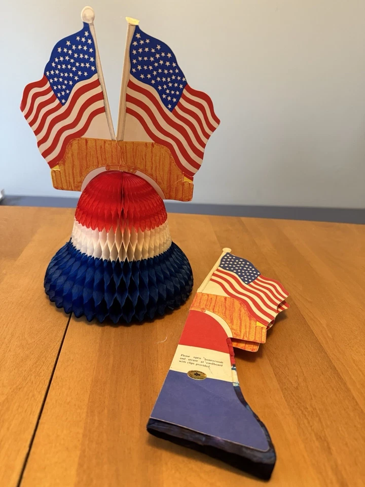 *2* NEW/OLD HONEYCOMB PATRIOTIC RED*WHITE*BLUE BELL SHAPED TABLE DECORATIONS - Image 1 of 1