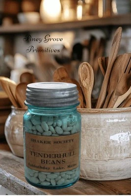 Primitive Style Pantry Dry Goods Antique Jar Shaker Tenderhull Beans Prop - Image 1 of 2