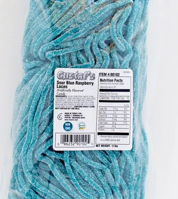 Gustaf’s Sour Blue Raspberry Laces – 2 lb Bag (Available in Packs of 1, 2, or 3) - Image 1 of 2