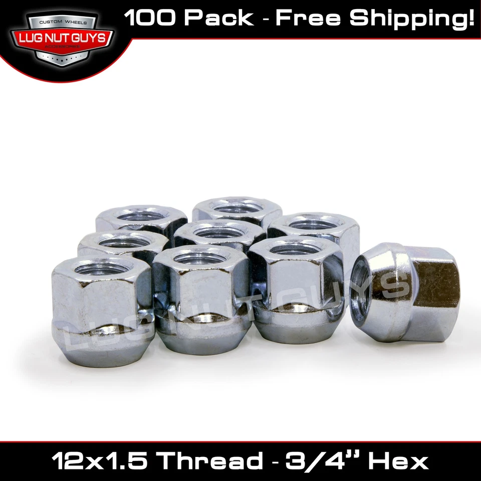 100 Lug Nuts Open Bulge Acorn 12x1.5 Chrome Chrylser - Изображение 1 из 4