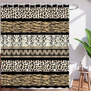 Leopard Print Shower Curtain African Animal Leopard Skin Pattern Stripes Patc... - Picture 1 of 4