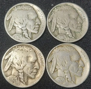 1915-P, 1916-P, 1917-P, 1918-P Buffalo Nickels~ Full Dates - Picture 1 of 2