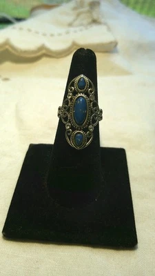 Anillo de Plata Southwestern - Talla 6.5 - Piedra Azul - Cóctel Estilo Western Boho Foto 1 de 4
