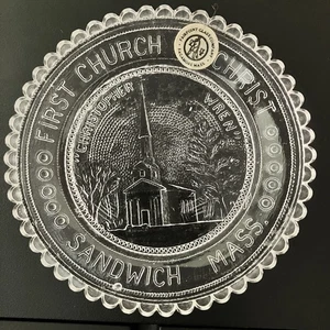 Sandwich MA Cape Cod Chirstopher Wren First Church VTG Pairpoint Glass Cup Plate - Picture 1 of 11