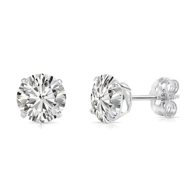 Pendientes solitarios redondos brillantes de oro blanco macizo de 14K atornillados 3 mm-8 mm Foto 1 de 4