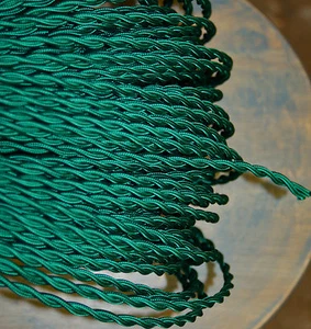 Alambre cubierto de tela trenzada verde, cable de lámpara estilo vintage, luces antiguas, rayón - Imagen 1 de 6