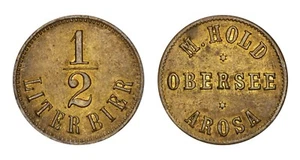 SVIZZERA AROSA Emergency Token gettone 1/2 Liter Bier - M. Hold - Obersee - Picture 1 of 1