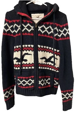 Hollister Women Red White Blue Long sleeve hooded zip up heavy knit jacket L - Image 1 of 4