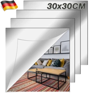 4 Stück Spiegelfliesen Selbstklebend 30x30CM Spiegel Zum Kleben Acryl Dekor DHL - Bild 1 von 18