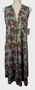 Lularoe Womens Duster Vest XS (00-4) Floral Roses Sleeveless Longline Open NWT - Picture 1 of 17