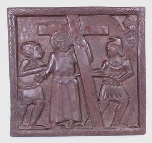 Handgeschnitzte Holz Jesus Kreuz Bahnhof 15x16x1 Plakette signiert Billy B'DA Bermuda? - Bild 1 von 16
