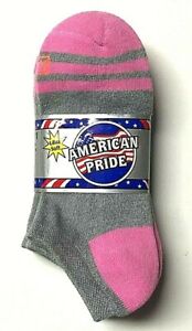 3 P K. BELL Ladies Gray w/ Pink Heel & Toe Soft Low Cut Sock Shoe SZ(4-8).