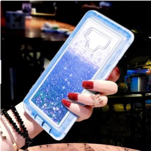 For Samsung Galaxy Note 9 Glitter Liquid Case (Clip Fits Otterbox Defender) Blue - Picture 1 of 4