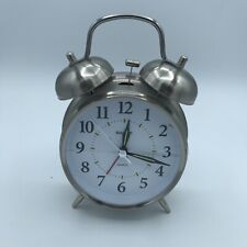 SHARP SPC800 Bedside Analog Alarm Clock Silver Quartz Battery Operated Tested