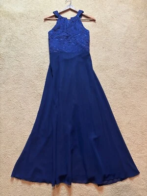 Maxi Vestido Flor Niña Junior Dama de honor Espalda Abierta Encaje Azul Marino Niños L 12 Foto 1 de 4