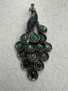 Vintage Brass Tone Peacock Multicolor Beautifully Articulated Brooch Pin - Picture 1 of 9