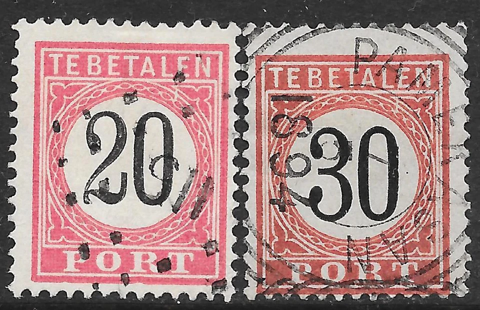 Netherlands Indies stamps 1882 NVPH Due P9fc+P10fc  ERROR "Barst" CANC  VF - Image 1 of 1