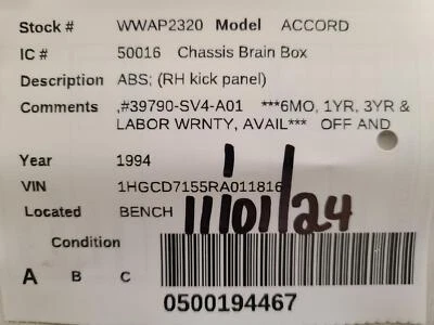 Módulo de control ABS usado se adapta a: Honda Accord 1994 ABS RH panel de retroceso grado A Foto 1 de 4