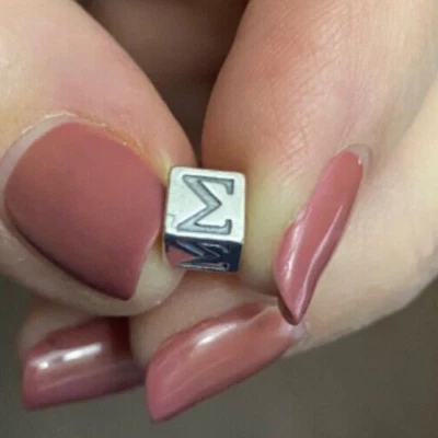Sterling Silver 5.5mm Greek Alphabet SIGMA 4mm Hole Block Bead - Image 1 of 4