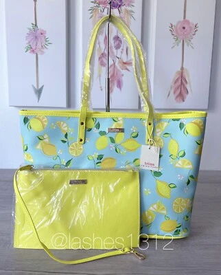 TRINA TURK  Tote Bag with Pouch - Blue Lemon - Image 1 of 4
