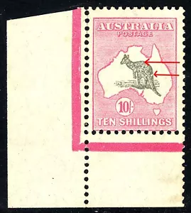 Kangaroo 10/- 1929 Small Multi wmk MNH. CV$2750 + Two flaws & corner selvedge - Picture 1 of 2