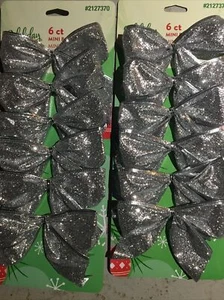 12 Lot 5” Glitter Silver Christmas Bows Holiday Decoration Tree Ornament Wedding - Picture 1 of 6