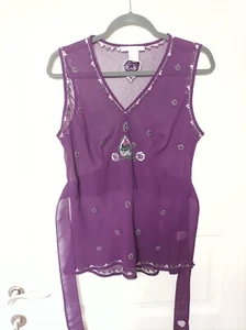 Top para mujer Cote Femme bordado violeta sin mangas hecho en la India - Imagen 1 de 8