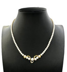 Collana nimei di perle centrale oro giallo massiccio 18k con diamanti vintage 80