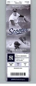 Seattle Mariners vs New York Yankees 7/19/2015 Full Ticket - Phil Rizzuto - Picture 1 of 2