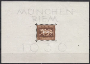 Stamp Germany Mi 621 Sc B90 WWII 1936 3rd Reich Munich Riem Horse Race Sheet MNG - Picture 1 of 1