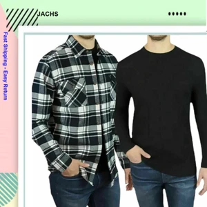 JACHS NEW YORK Mens 2 Pack Thermal + Brawny Flannel Shirt, Black, S - Picture 1 of 1