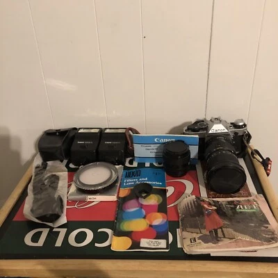 Canon AE-1 Program 35mm Film Camera Vintage Untested With Extras - image 1 of 4