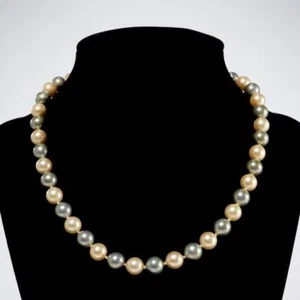 Freshwater Black Pearls Sterling Silver Flower Safety Clasp Vtg Necklace 16"l - Picture 1 of 5