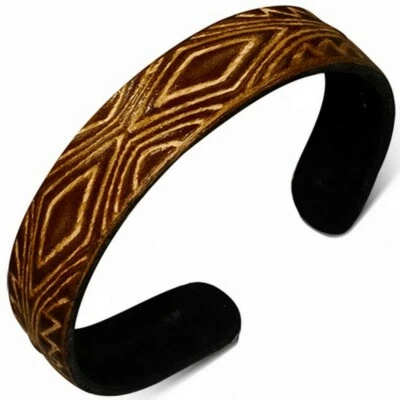 Brazalete brazalete ajustable de cuero marrón tostado grabado para mujer Foto 1 de 2