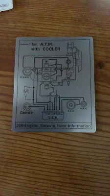 Toyota Pickup Truck Hilux 1976 diagrama de vacío calcomanía repro 20R 2x2 Foto 1 de 2