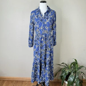 NEW Zara XS Maxi Dress Button Front Blue Black White Tiered Long Sleeve Floral - Picture 1 of 9
