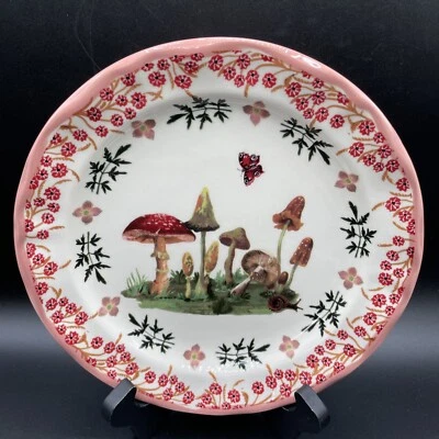 Anthropologie Nathalie Lete Mushroom Floral Butterfly Dessert Plate 8.25” New